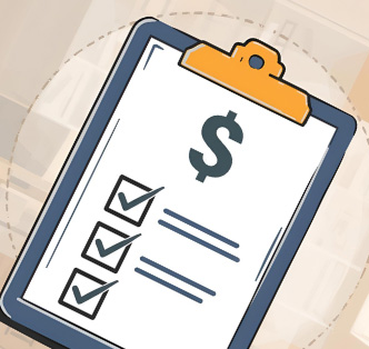 Clip art image of a clip board with a dollar sign and check boxes